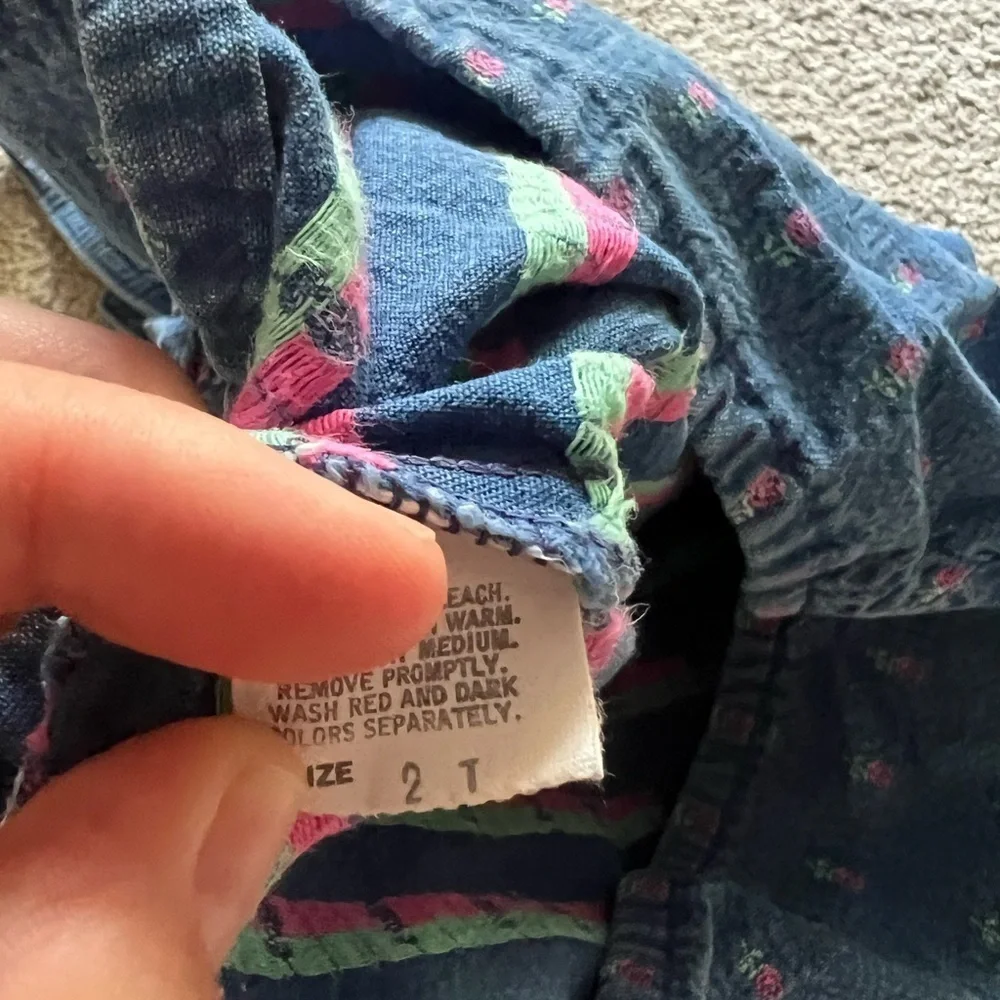 Vintage Oshkosh B'Gosh Girls 2T Vestbak Denim Rose Floral Jumper Union Made USA